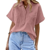 Ženska labava labava ljetna košulja Ugodna lagana izlaska bluze majice za odmor na plaži kratka rukava V vrata