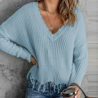 Ženske pletene pulovere Plus veličine s izrezom u obliku slova u, džemperi s dugim rukavima, jednobojni seksi