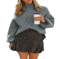 Ženski zimski topli džemperi s dugim rukavima, široki pleteni džemperi s okruglim vratom, jednobojni pulover za