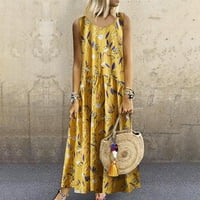 Ljetne haljine za žene veličine plus boemske veličine s okruglim vratom s cvjetnim printom vintage duga Maksi