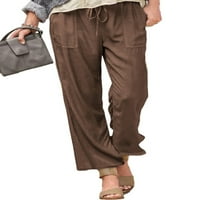 Plus size, ženske ljetne Ležerne udobne jednobojne široke hlače s elastičnim elastičnim strukom, hlače na plaži