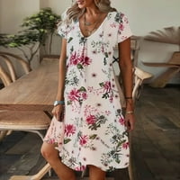 Lhked Womens v-Neck cvjetni tiskani moda seksi ljetna haljina kratkih rukava Maxi Sundresses