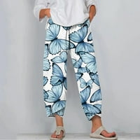 Ženske ljetne Ležerne široke kapri hlače visokog struka, ošišane hlače za plažu s printom, dnevne hlače s džepovima