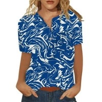 SKSLOEG Women Bluse Ljetne cvjetne tiskane vrhove kratkih rukava Henley Basic majice bluza ljeto labavi vrhovi