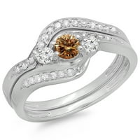 Kolekcija 0. Zaručnički prsten od šampanjca i bijelog dijamanta od 14 karata, Bijelo zlato, veličina 9