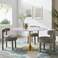 Okrugli stol za blagovanje od umjetnog mramora od 54 u zlatnoj bijeloj boji