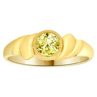 prsten od žutog zlata 14k modernog dizajna, jedan okrugli kamen obojen u novu boju, veličina 8,5