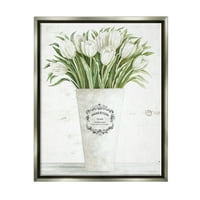 Stupell Industries White Tulip Buket u pariškoj vazi cvjetni aranžman sjaj siva uokvirena plutajuća platna zidna