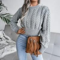 Ženski Džemperi-Kardigani, ženska moda za jesen i zimu, ležerni pleteni džemper s dugim rukavima u sivoj boji