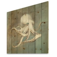 DesignArt 'blaga hobotnice s mora' nautički i obalni tisak na prirodnom borovom drvetu