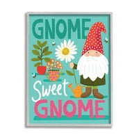 Stupell Industries Gnome Sweet Gnome Pun White Daisy Garden Elf Country Slikati siva uokvirena umjetnička print