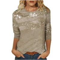 Rasprodaja ženskih bluza u donjem dijelu 7 USD rukav s okruglim vratom s printom labavi casual modni kaki vrhovi