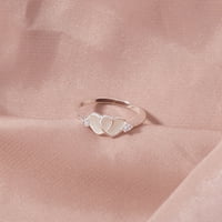 Ženski prsten s dvostrukim cirkonom u obliku srca, užareni ženski prsten.