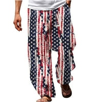 Široke Muške hlače s vezicama, Muška ljetna ležerna Moda, Dan neovisnosti, 3-inčni ispis, ravne hlače s elastičnim