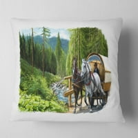 Dizajnerski zeleni krajolik s konjem-apstraktni jastuk za bacanje-18.18
