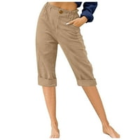 Prugaste hlače Plus veličine, ženske lanene hlače straga, Ležerne elastične hlače, pamučne hlače s kravatom u