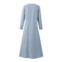 Ženska jednobojna haljina s džepovima od pamuka i lana u veličinama Plus dugih rukava svijetloplava 12