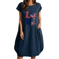 2/ Plus size haljine za žene, prugasta cvjetna haljina s američkom zastavom, labava haljina kratkih rukava za