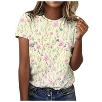 Ženske bluze tiskane bluze s kratkim rukavima Slatka žena plus ljetni okrugli dekolte majice bež 5xl