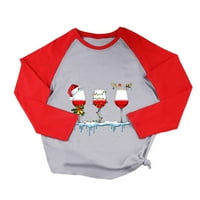 Majice za žene Fining božićni tiskani O-Neck Veliki rukavi Merry Bright Holiday Graphic Top Office Streetwear