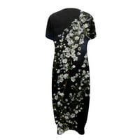 Ženske haljine za žene, Ženska ljetna ležerna modna haljina kratkih rukava s okruglim vratom, s prorezom i cvjetnim