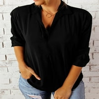 Ženska košulja s dugim rukavima, jednobojna, s reverom, s izrezom u obliku slova a, osnovna radna bluza, vrhovi