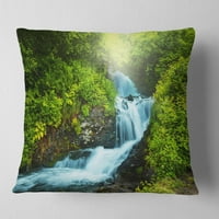 DesignArt Blue Creek u zelenoj kišnoj šumi - Jastuk za bacanje tiskanih krajolika - 16x16