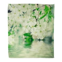 Pokrivač od flanela bijeli cvijet trešnje u proljeće, mekan za krevet, kauč i kauč