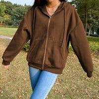Ženska majica s patentnim zatvaračem slatke prevelike jednobojne majice s kapuljačom od 2 do 2000-ih vrećaste