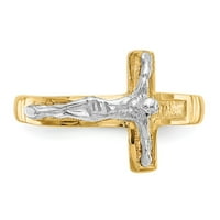 14-karatni dvobojni zlatni prsten s poliranim i dijamantno izrezanim muškim raspelom, Veličina 6