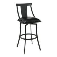 Moderna barska stolica visoka 26 inča s mat crnom završnom obradom i crnom kožom
