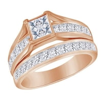 Vjenčani prsten od bijelog prirodnog dijamanta okruglog reza princeza od ružičastog zlata 10K veličina prstena