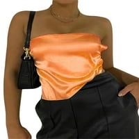 Ženska satenska Majica Bez rukava Bez ramena, Čipka na leđima, jednobojni prsluk u narančastoj boji