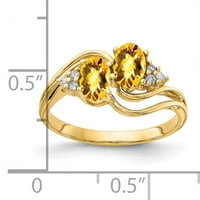 Prirodno zlato, karatno žuto zlato, 6 puta ovalna šahovska ploča s citrinom i dijamantni prsten