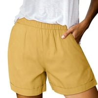 Ženski ljetni čvrsti struk obrezane ravne hlače labave casual široke kratke noge plus hlače žute xxxl