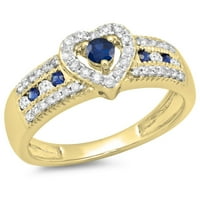 Kolekcija 10k Plavi safir okruglog reza i bijeli dijamant ženski zaručnički prsten u obliku srca žuto zlato Veličina