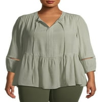 Ženska bluza s košuljom veličine plus s izrezom u obliku slova U i rukavom u četvrtini duljine