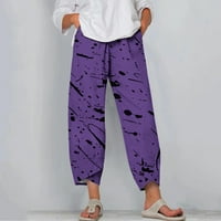 Rasprodaja, ženske modne ljetne Ležerne široke hlače s ravnim džepom s printom, ljubičaste hlače u boji
