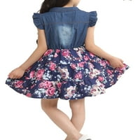 4-14T Djevojke djevojke ruffle bez rukava traper cvjetni cvjetni print suknja sa remenom ljeto ležerno swing sundress