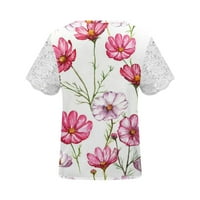 Ženski ljetni vrhovi casual cvjetne košulje majice labave fit čipke patchwork v-izrez majice s kratkim rukavima