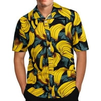 Leodye muški zazor dugih rukava muški havajski print rever kratki rukavi Košulja žuta 16