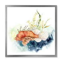DesignArt 'Kelp i Lionfish s koralnim grebenom i laminarijom' nautički i obalni uokvireni umjetnički tisak