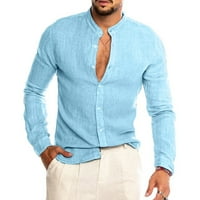 Modni muški casual o-izreck gumb Čvrsta plaža dugi rukavi gornji bluz plava + xxl