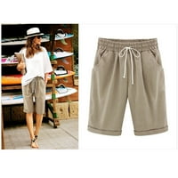 Ženske ljetne jednobojne rastezljive hlače s elastičnim strukom, pamučne lanene hlače, biciklističke kratke hlače