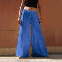 Široke hlače za žene, modne ženske jednobojne hlače s elastičnim strukom, Ležerne hlače široke noge od mješavine