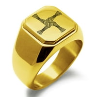 Polirani prsten s pečatom u biciklističkom stilu s četvrtastim ravnim vrhom i gravurom keltskog križa Svete Brigide