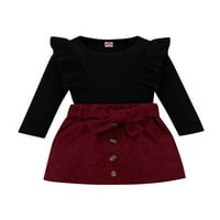 Bebiullo mališani djevojaci pletena odjeća set džemper vrhovi + corduroy suknje odjeće za jesensko proljeće crno