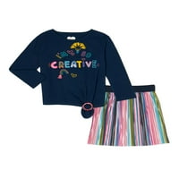 Djeca iz Ganimals Girls Grafičke majice s dugim rukavima i dugine suknje, dvodijelni set, veličine 4-10