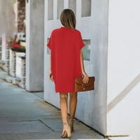 Ženski V vrat Kratki rukavi Čvrsta boja Labey Half Skirt haljina haljina Ljetna haljina za žene za žene