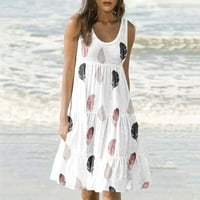 Haljine u donjem rublju Ženska ljetna haljina za plažu s printom, Haljina Bez rukava s okruglim vratom, bijela